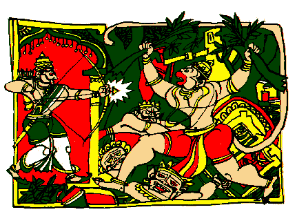 Indrajit attacks Hanuman with Brahmastra